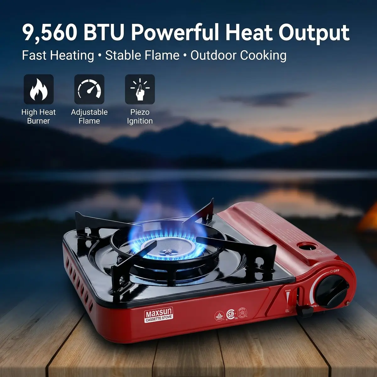Maxsun MS-3800 Portable Butane Gas Stove | CSA Listed 9560 BTU Adjustable Flame for Camping & Outdoor Cooking - view 3