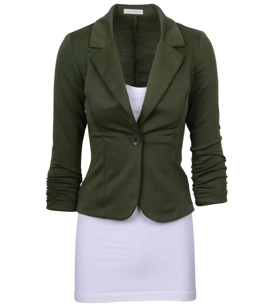 Auliné Collection Women's Casual Work Solid Color Knit Blazer Olive Green 2X | Lightweight, Stretchy & Versatile - main product image