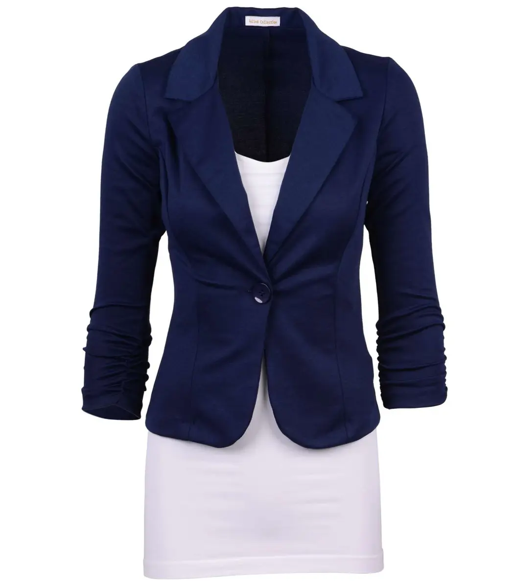 Auliné Collection Women's Casual Work Solid Color Knit Blazer Navy Blue Medium | Versatile lightweight blazer for office & casual wear - main product image