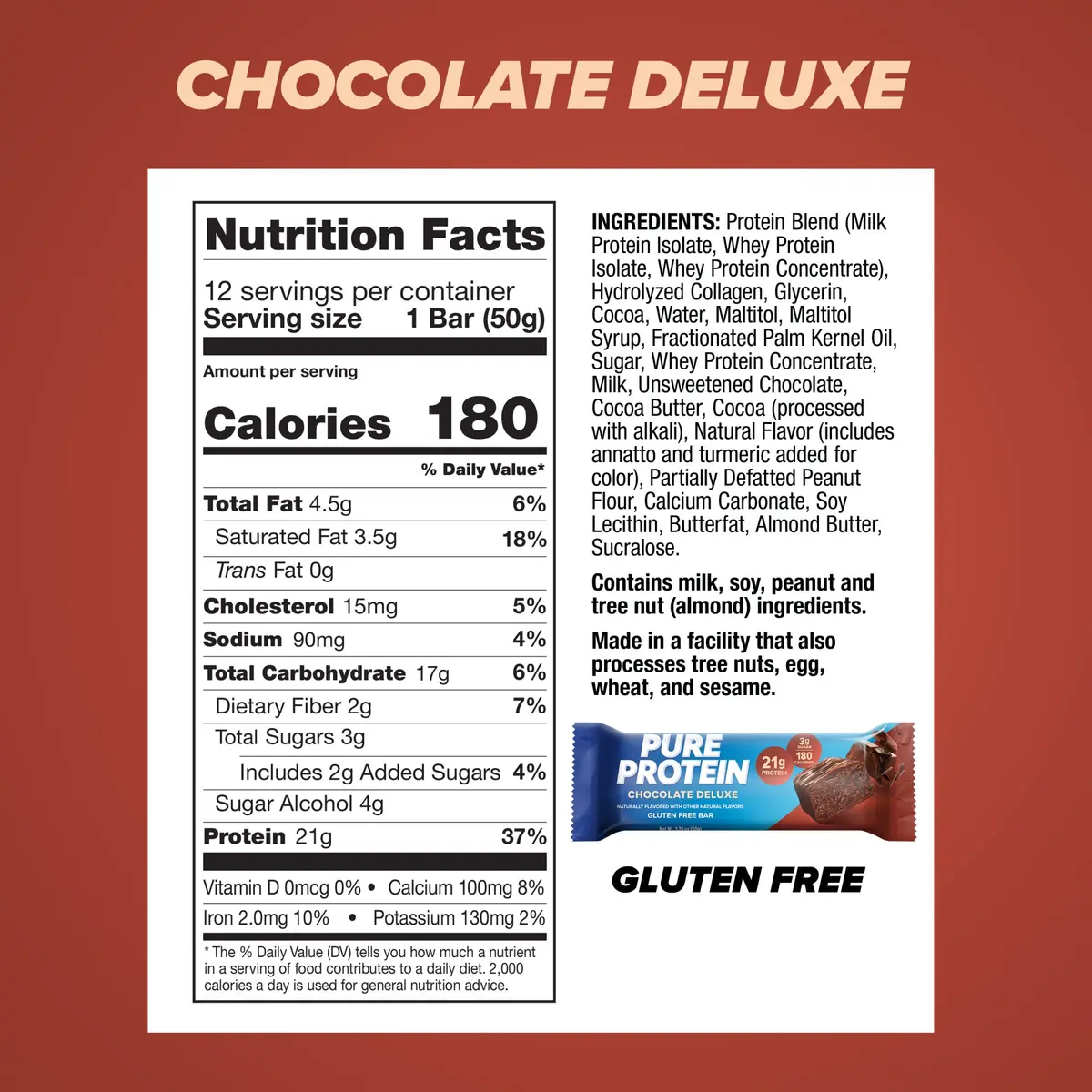 Pure Protein Chocolate Deluxe Protein Bars 21g Protein 12 Count | Gluten Free Snack for Fitness Goals - view 3