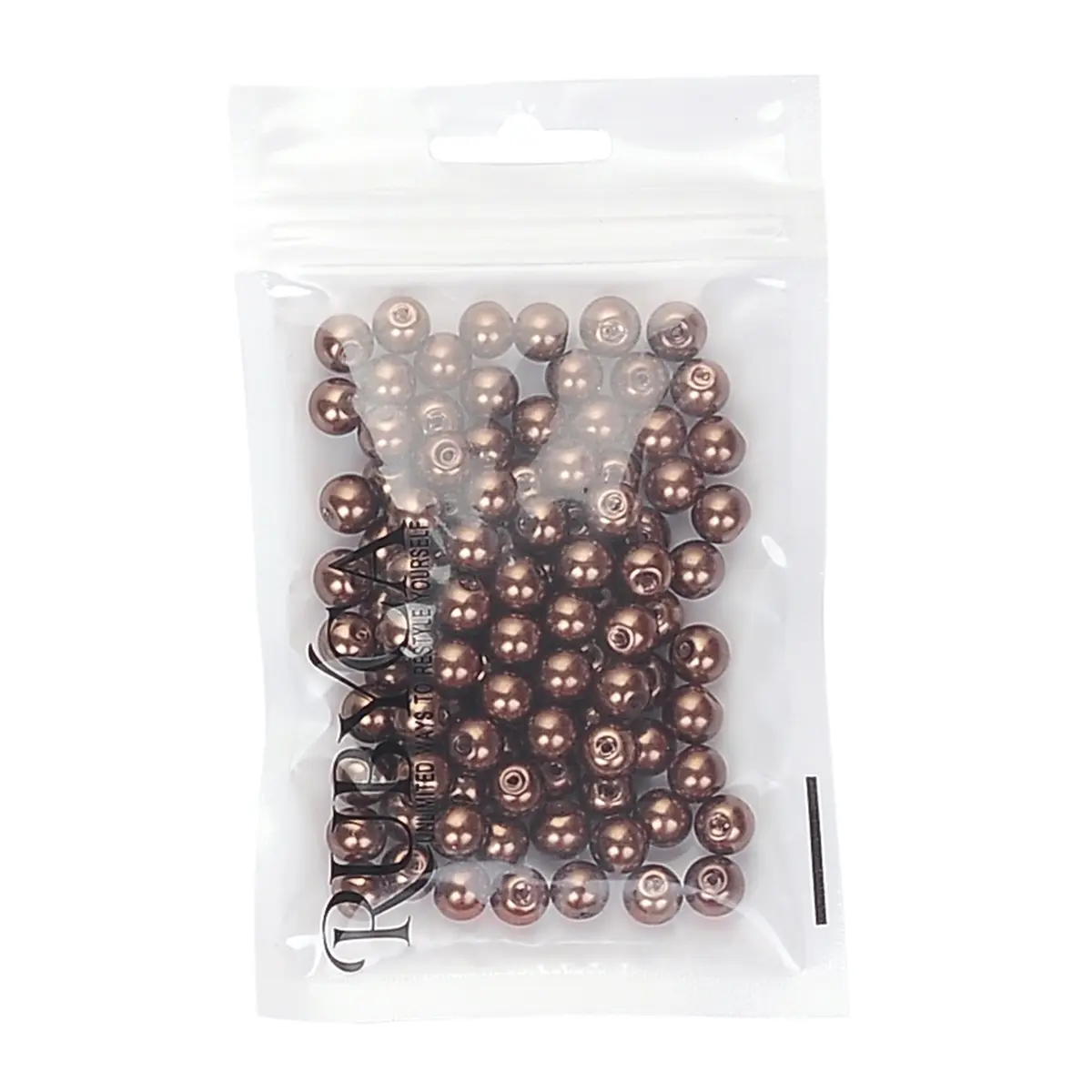 RUBYCA 200Pcs Satin Luster Glass Pearl Beads 8mm Chocolate Brown Jewelry Making - view 2