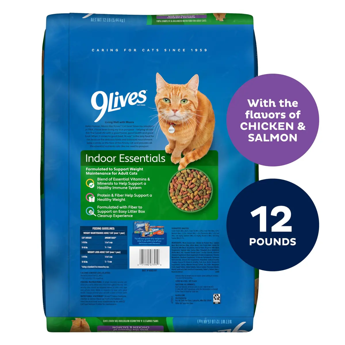 9Lives Indoor Essentials Dry Cat Food with Chicken & Salmon | Supports Indoor Cat Wellness & Easy Cleanup - view 3