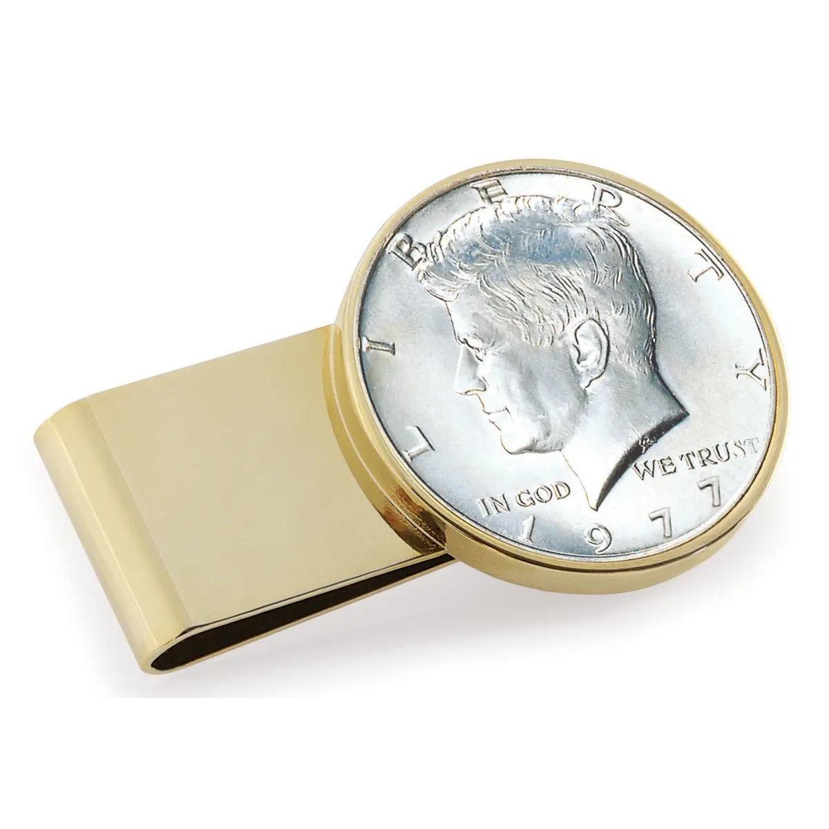 American Coin Treasures JFK Half Dollar Money Clip | Stainless Steel Layered in 24k Gold | Holds Currency & Cards - main product image