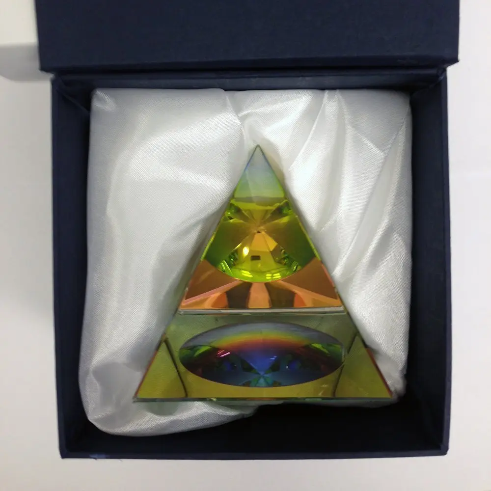 Amlong Crystal Iridescent Pyramid Rainbow Colors 4.5 Inches Tall Gift Box | Harmonizes & Clears Negativity - view 2