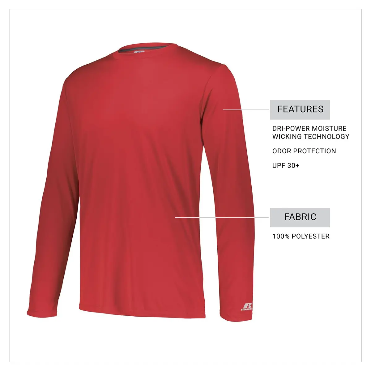 Russell Athletic Long Sleeve Performance Tee, Burnt Orange, Small | Moisture-Wicking & UV Protection - view 4
