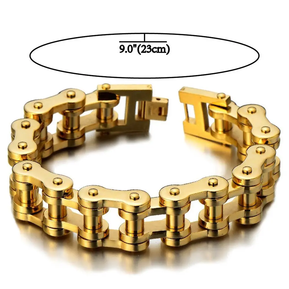 COOLSTEELANDBEYOND Mens Gold-tone Stainless Steel Bike Chain Bracelet | Rugged Industrial Link Jewelry for Men - view 2