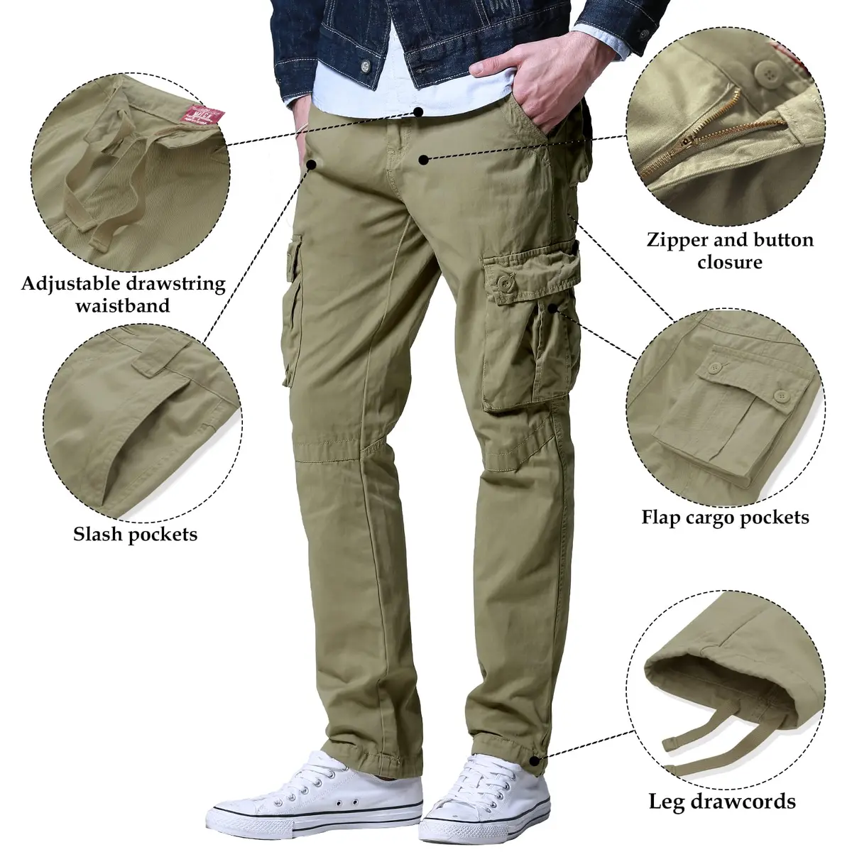 Match Men's Casual Cargo Pants 40 | Classic Straight Fit, 100% Cotton, Dark Gray - view 7