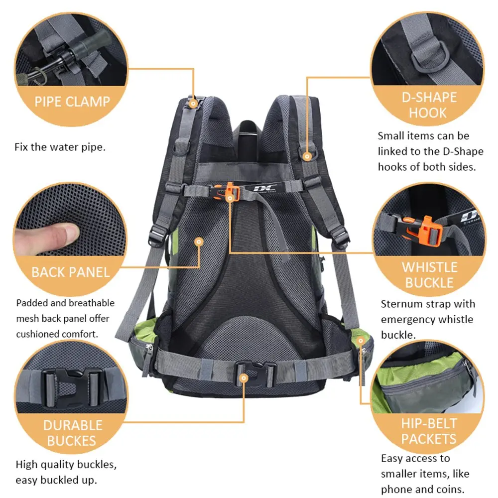 Diamond Candy 40L Hiking Backpack Waterproof Daypack for Men and Women | 40L Capacity, Waterproof Nylon, Breathable Mesh, Multiple Pockets - view 3