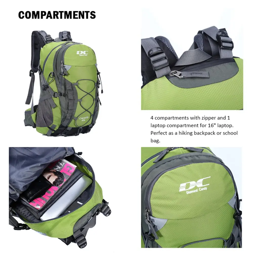 Diamond Candy 40L Hiking Backpack Waterproof Daypack for Men and Women | 40L Capacity, Waterproof Nylon, Breathable Mesh, Multiple Pockets - view 4