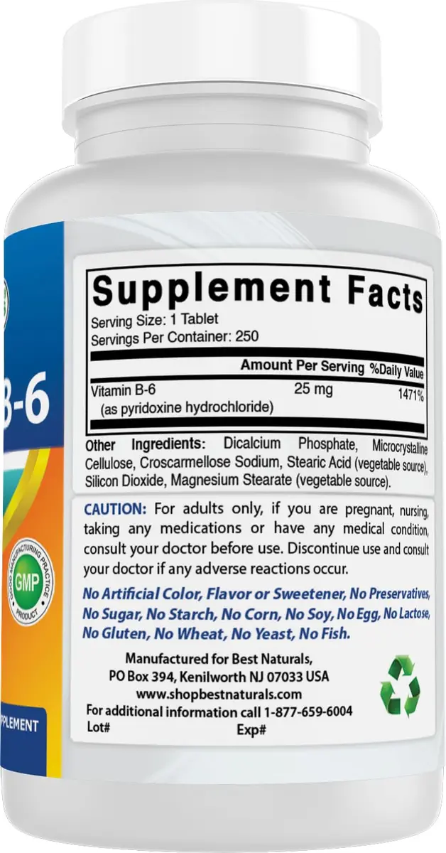 Best Naturals Vitamin B-6 25 Mg Tablets, 250 Count | Purity & Quality Tested - view 6