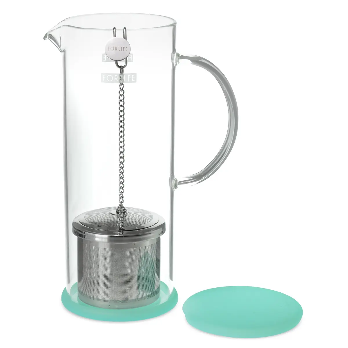 FORLIFE LUCENT Glass Iced Tea Jug with Capsule Infuser, 48-Ounce, Mint | Heat-Resistant Borosilicate & Stainless Steel Infuser - view 3