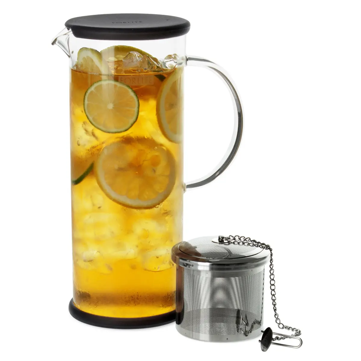 FORLIFE LUCENT Glass Iced Tea Jug with Capsule Infuser 48oz Charcoal | Heat-Resistant Borosilicate & Stainless Steel - main product image