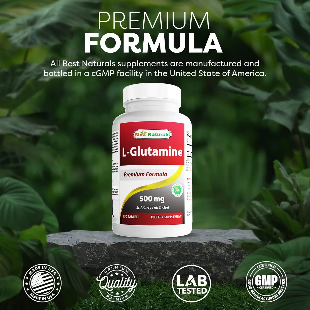 Best Naturals L-Glutamine 500 mg | 250 Tablets for Muscle & Gut Support, Unflavored - view 5