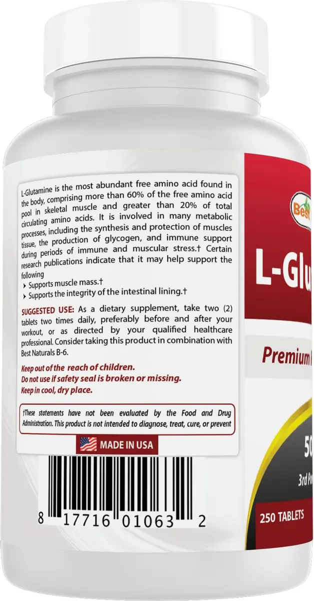 Best Naturals L-Glutamine 500 mg | 250 Tablets for Muscle & Gut Support, Unflavored - view 7