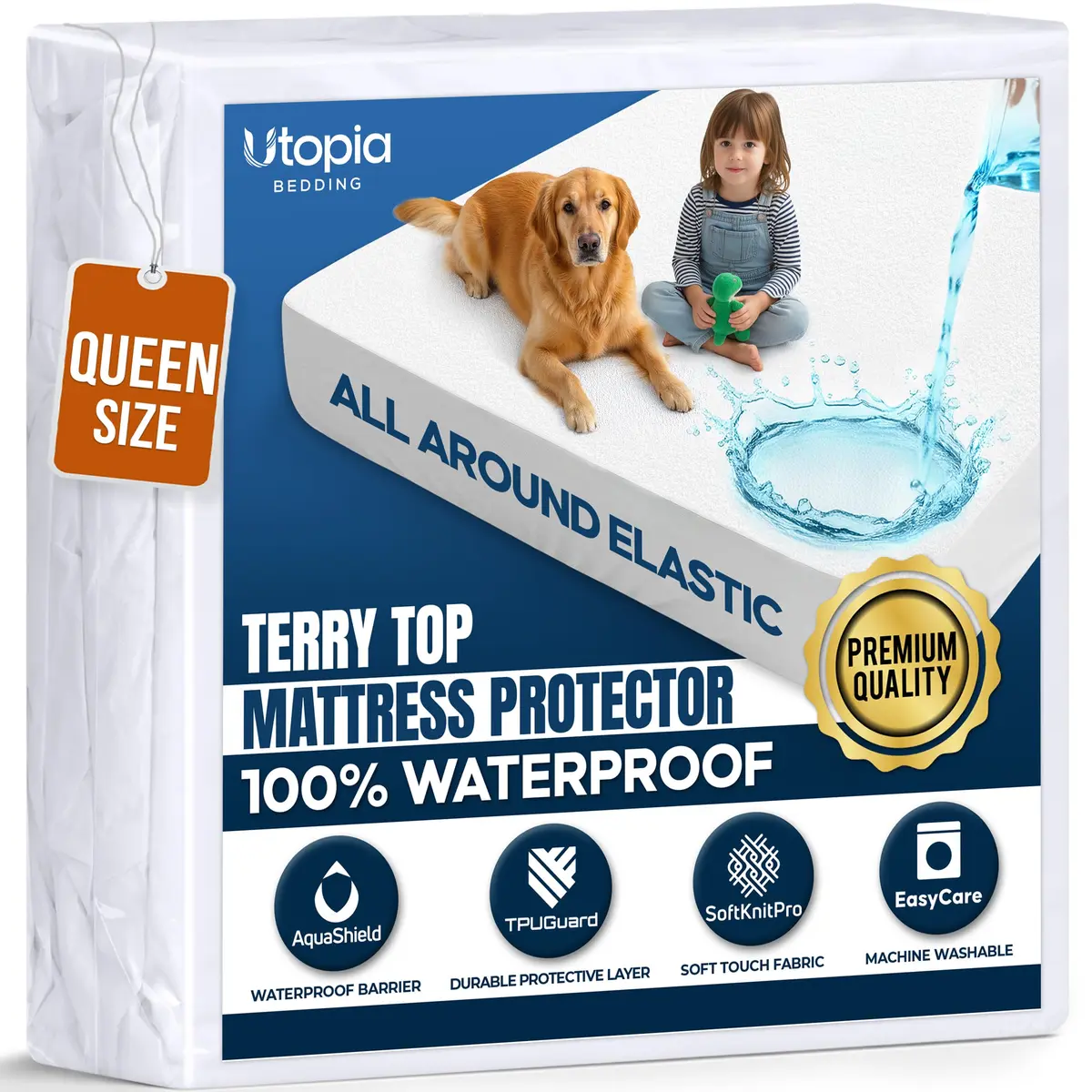 Utopia Bedding Waterproof Queen Size Mattress Protector fits Upto 17" Deep Pocket | Breathable, Machine Washable, All-Day Mattress Cover - main product image