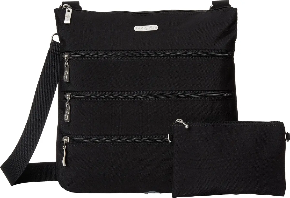 Baggallini Big Zipper Travel Crossbody Bag Black 28cm (11in) | Machine Washable & RFID-Protected - view 5