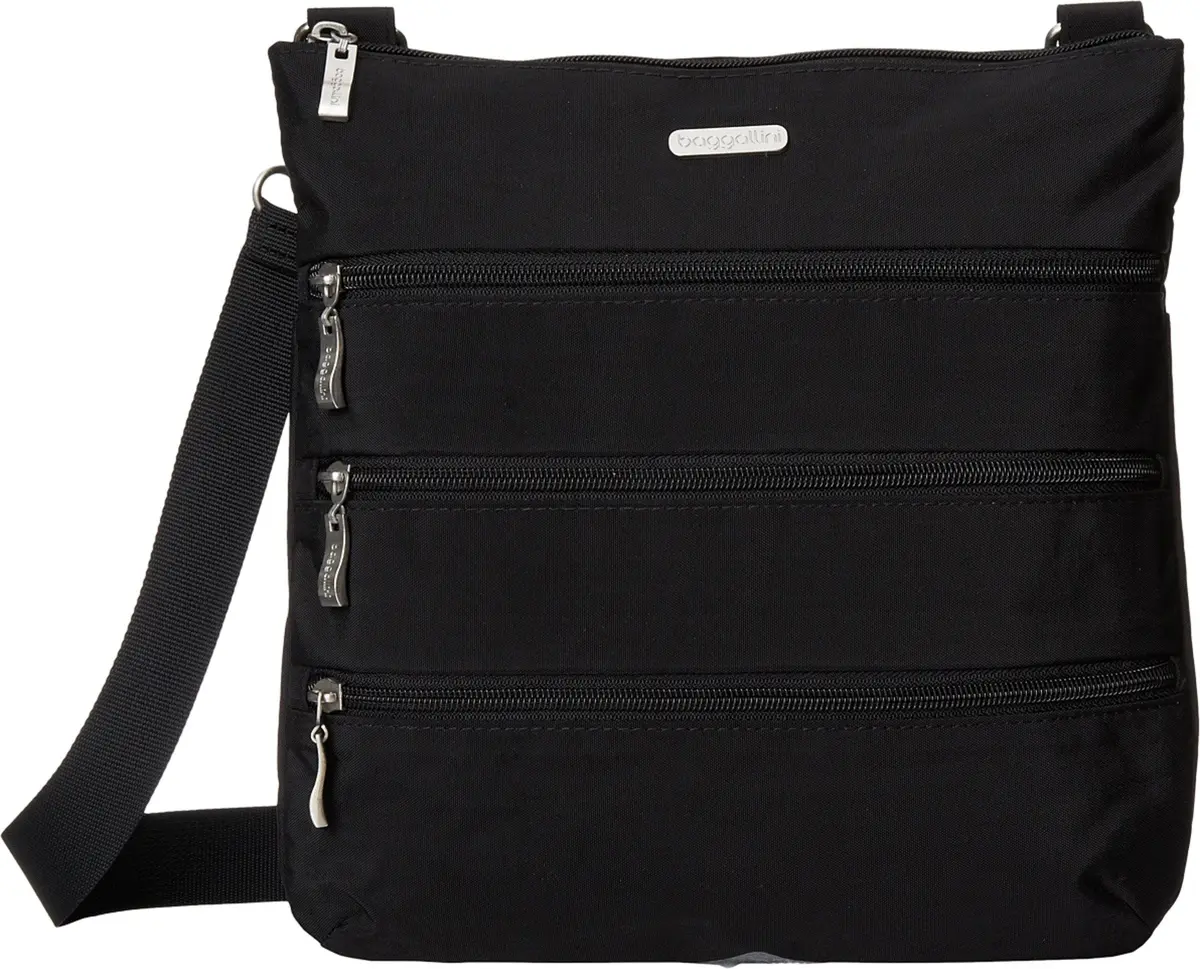 Baggallini Big Zipper Travel Crossbody Bag Black 28cm (11in) | Machine Washable & RFID-Protected - main product image
