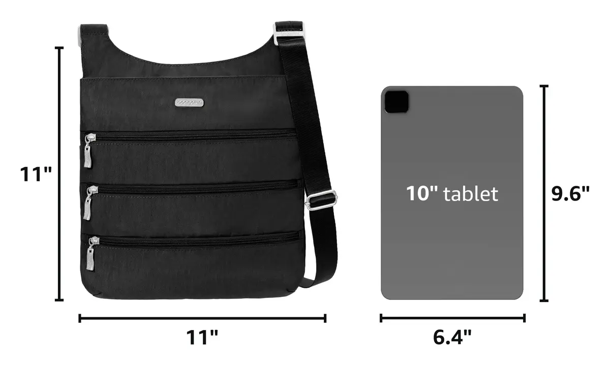 Baggallini Big Zipper Travel Crossbody Bag Black 28cm (11in) | Machine Washable & RFID-Protected - view 3