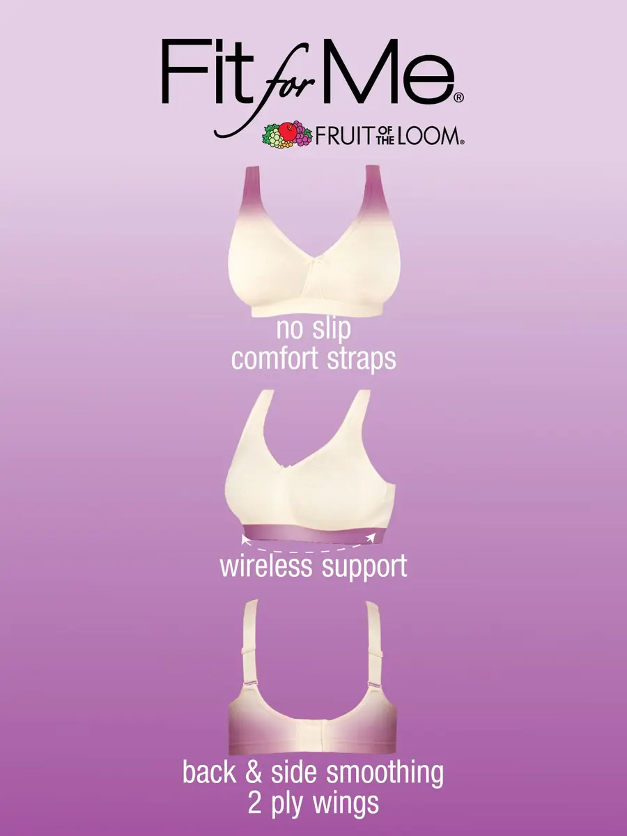 Fruit of the Loom Plus Size Wireless Cotton Bra 40D | Full Coverage & Support (70-120 chars) - view 2