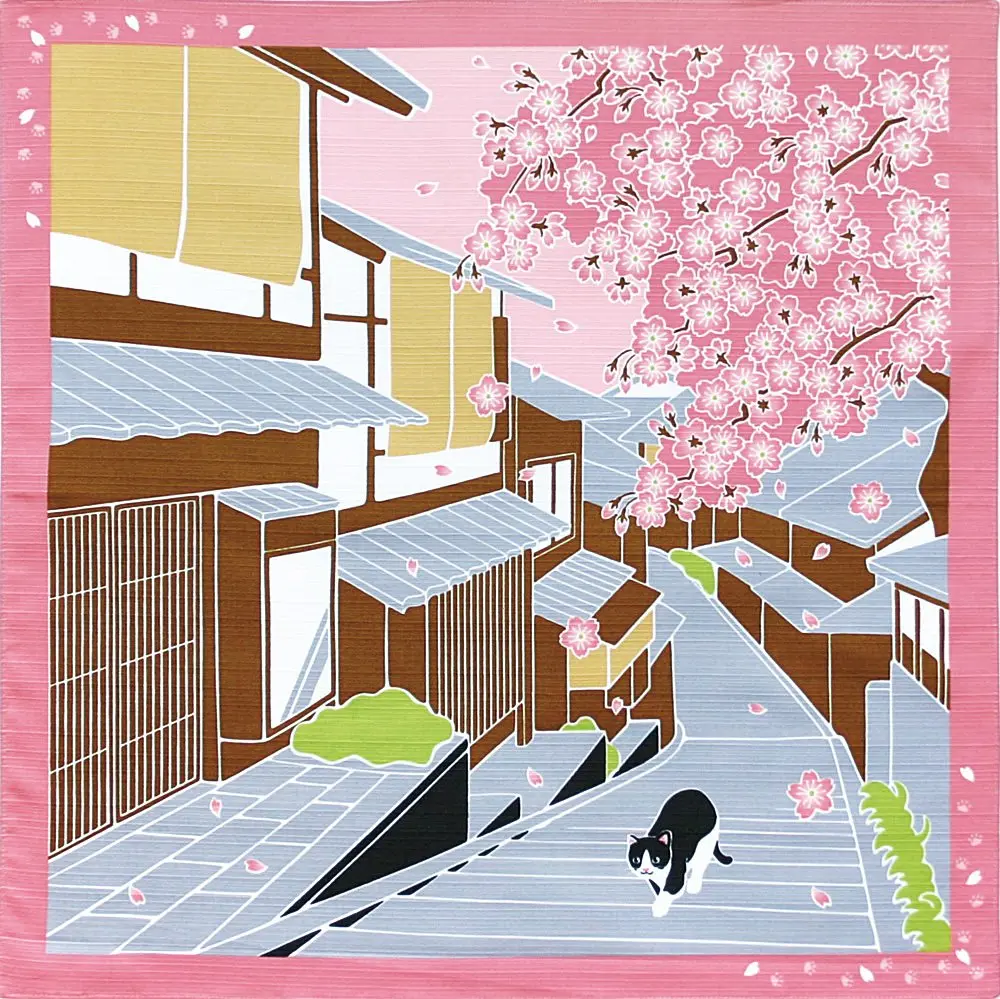 Yamaco Furoshiki Japanese Traditional Wrapping Cloth Tapestry Walking a cat named Tama 50cm (19.7") | Authentic Japanese Design - main product image