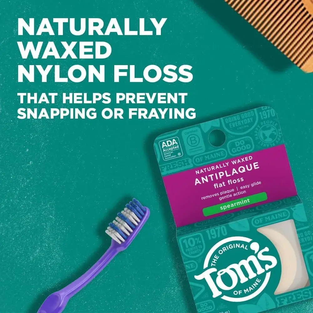 Tom's of Maine Natural Waxed Antiplaque Flat Floss Spearmint 192 Foot (Pack of 2) | ADA Accepted - view 2