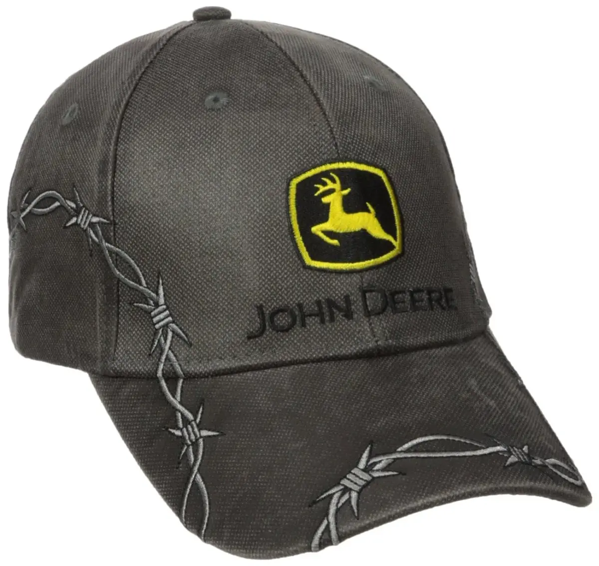 John Deere Embroidered Waxed Cotton Baseball Hat Charcoal | Barbwire Stitching - view 2