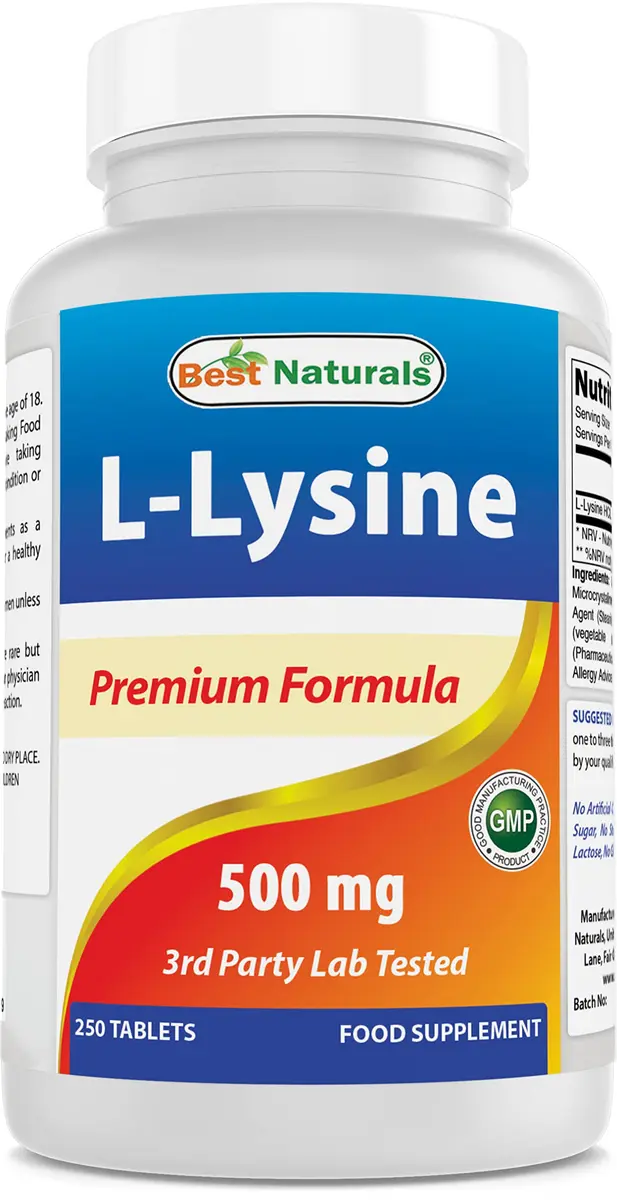 Best Naturals L-Lysine 500 mg 250 Tablets | Supports Immune & Skin Health - main product image