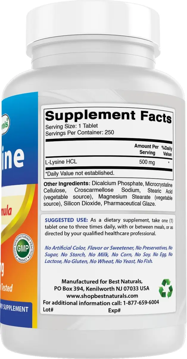 Best Naturals L-Lysine 500 mg 250 Tablets | Supports Immune & Skin Health - view 7