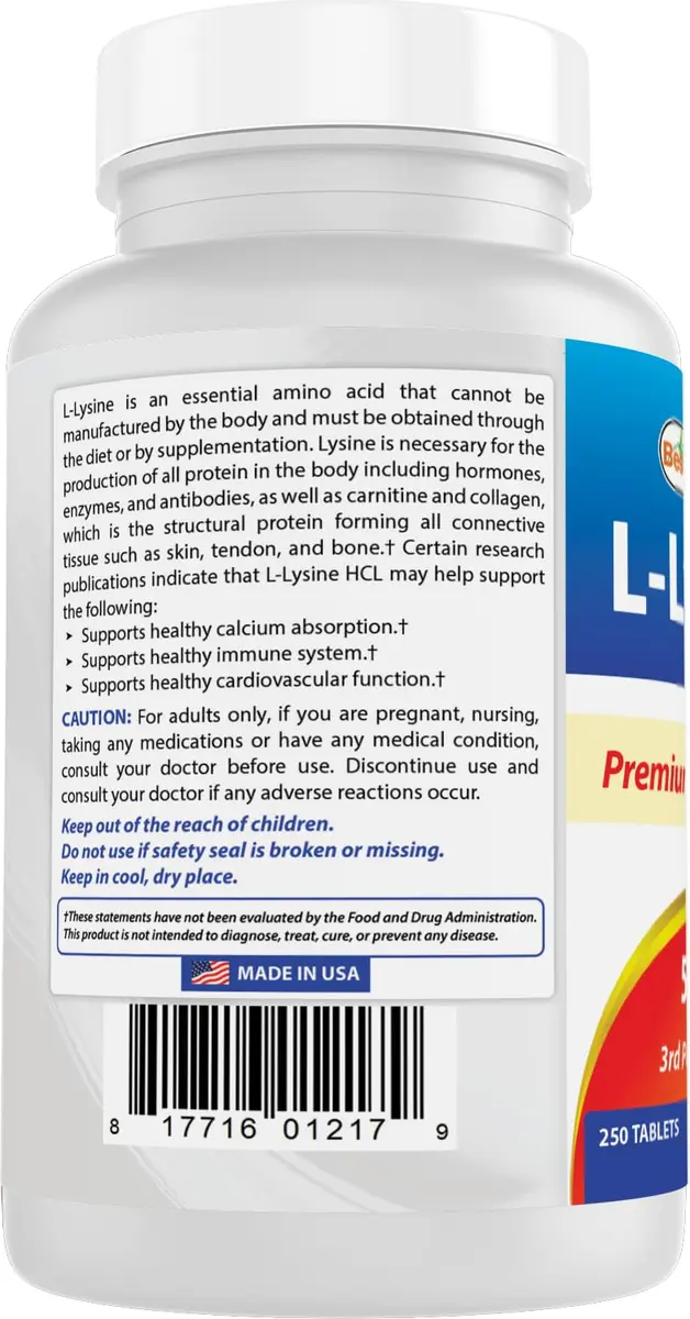 Best Naturals L-Lysine 500 mg 250 Tablets | Supports Immune & Skin Health - view 8
