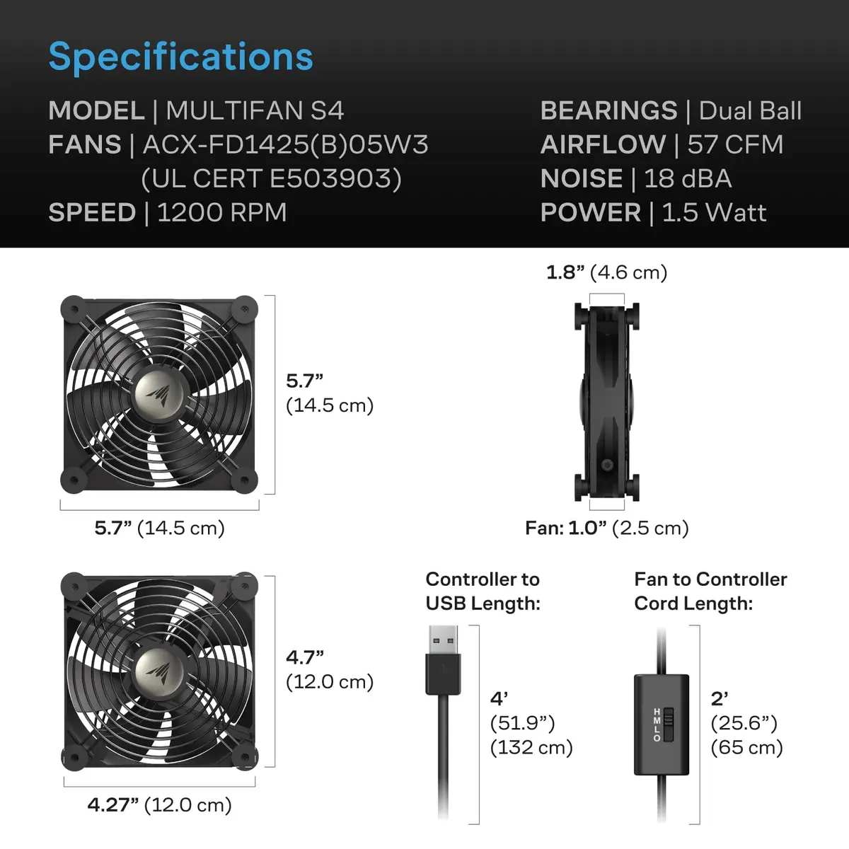 AC Infinity MULTIFAN S4 Quiet 140mm USB Fan | UL-Certified for Electronics & Consoles - view 6