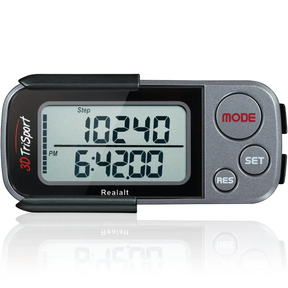 Realalt 3DTriSport Pedometer with Clip & Strap, Accurate Step Counter 30-Day Memory 1.7-inch Display | Tracks Steps, Distance, Calories - main product image