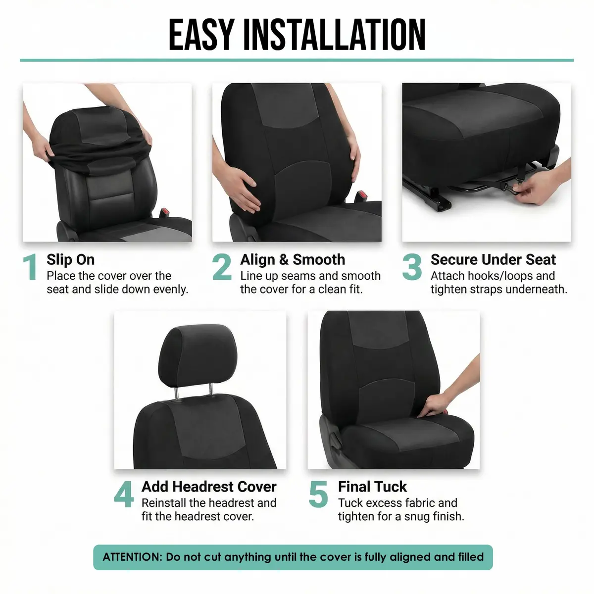 FH Group Car Seat Covers Front Set in Cloth | Universal Fit, Waterproof, Washable, Airbag Compatible, Split Bench Suitable, Black - view 5
