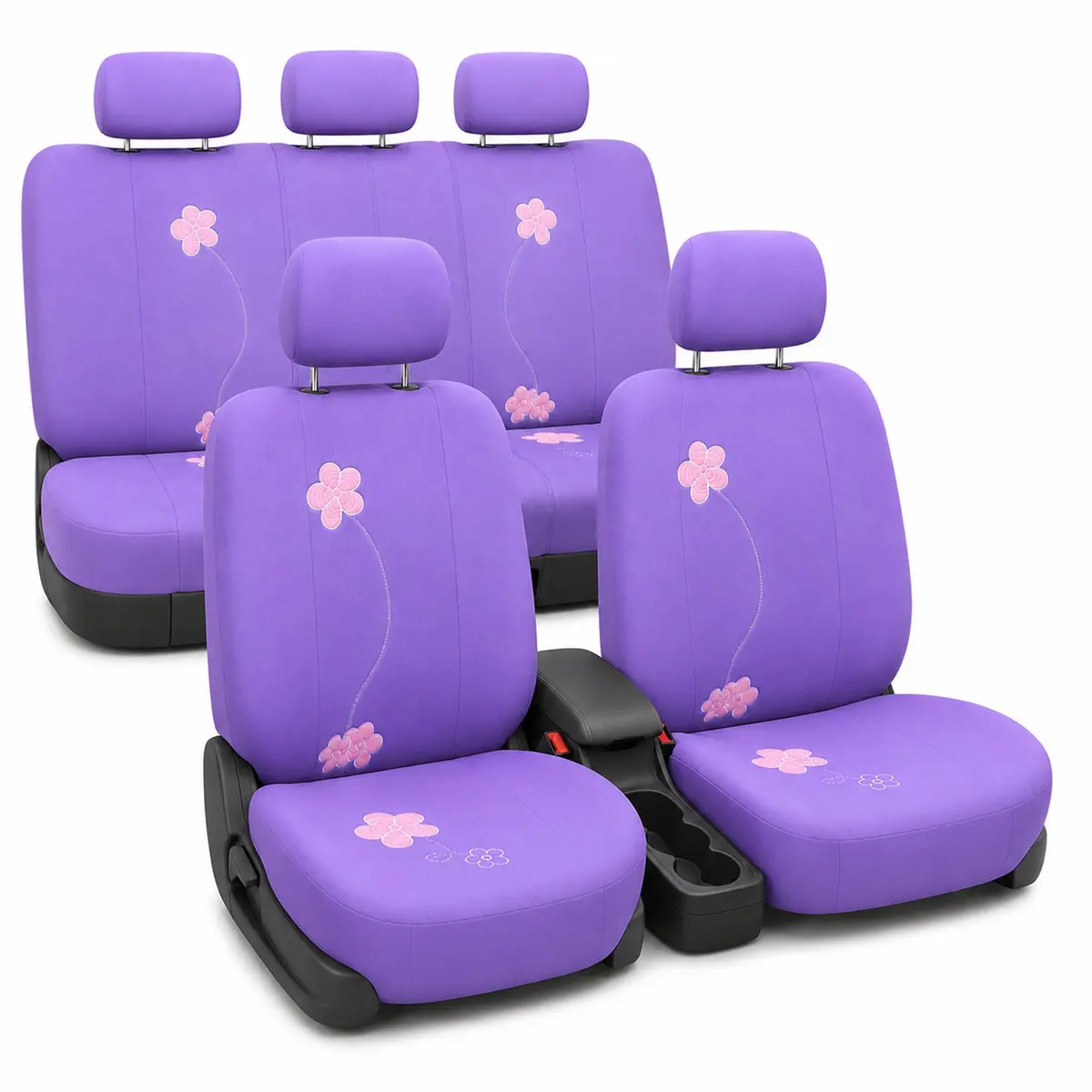 FH Group Full Set Cloth Car Seat Covers - Universal Fit, Low Back, Airbag Compatible, Washable, Purple - main product image