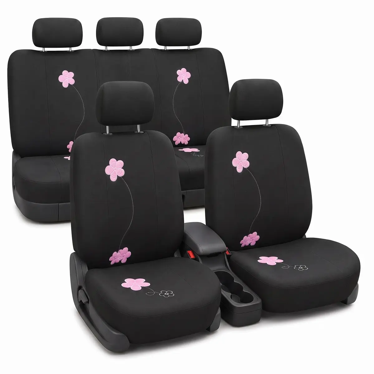 FH Group Full Set Cloth Car Seat Covers, Universal Fit, Low Back, Airbag Compatible, Washable, Black - main product image