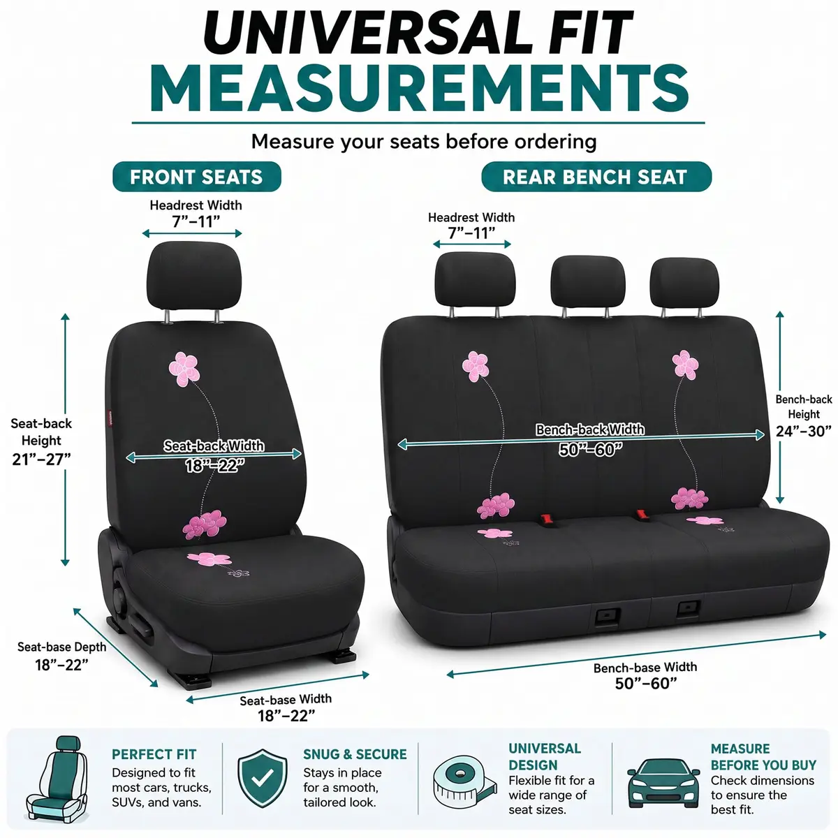 FH Group Full Set Cloth Car Seat Covers, Universal Fit, Low Back, Airbag Compatible, Washable, Black - view 6