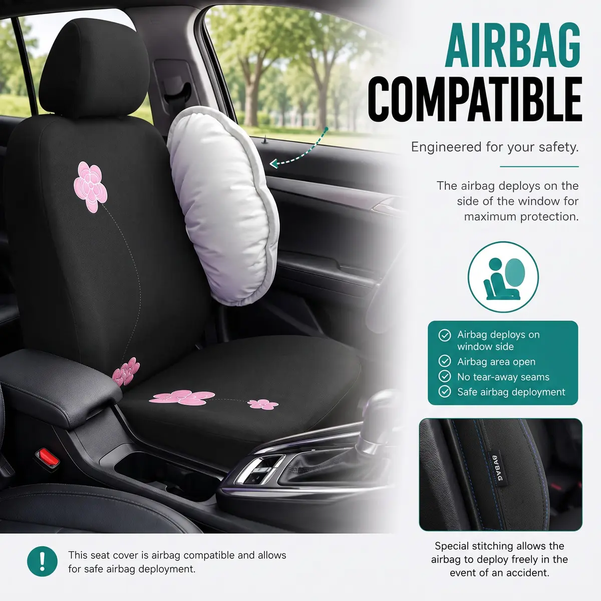 FH Group Full Set Cloth Car Seat Covers, Universal Fit, Low Back, Airbag Compatible, Washable, Black - view 4