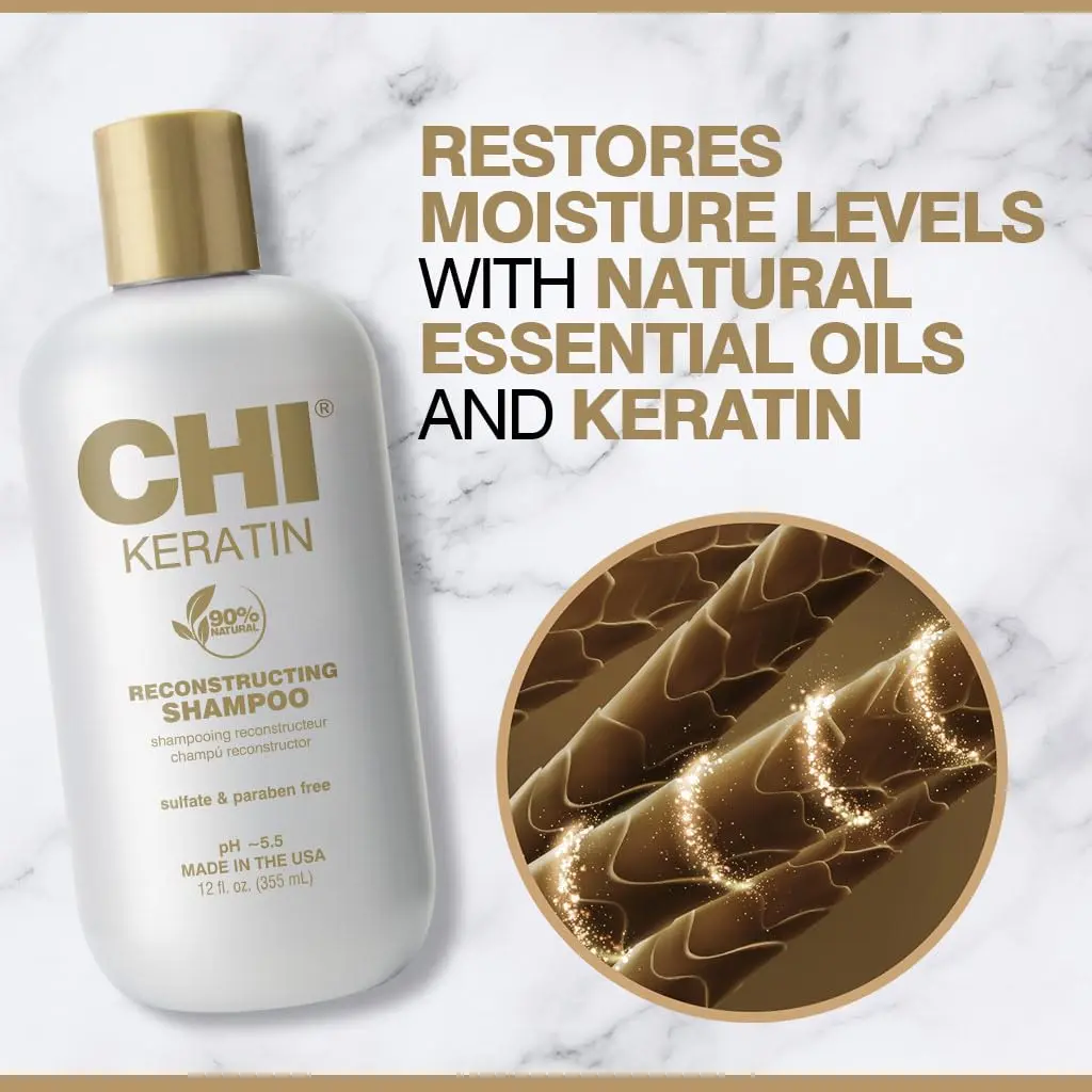 CHI Keratin Reconstructing Shampoo 12 Oz | Rebuild Damaged Hair, Sulfate & Paraben-Free - view 3