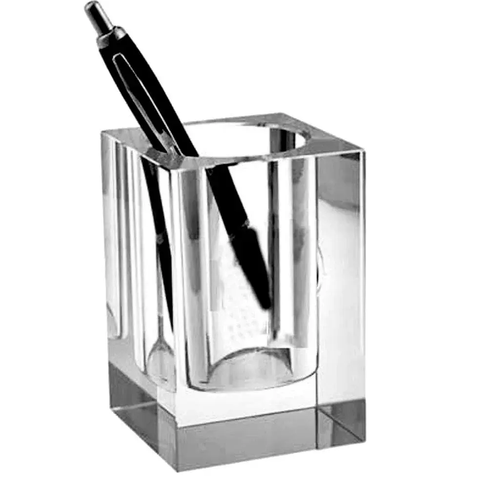 Yakri Clear Crystal Pen Holder for Desk Stationery Organizer | K9 Crystal, 6cm x 6cm x 9cm - main product image