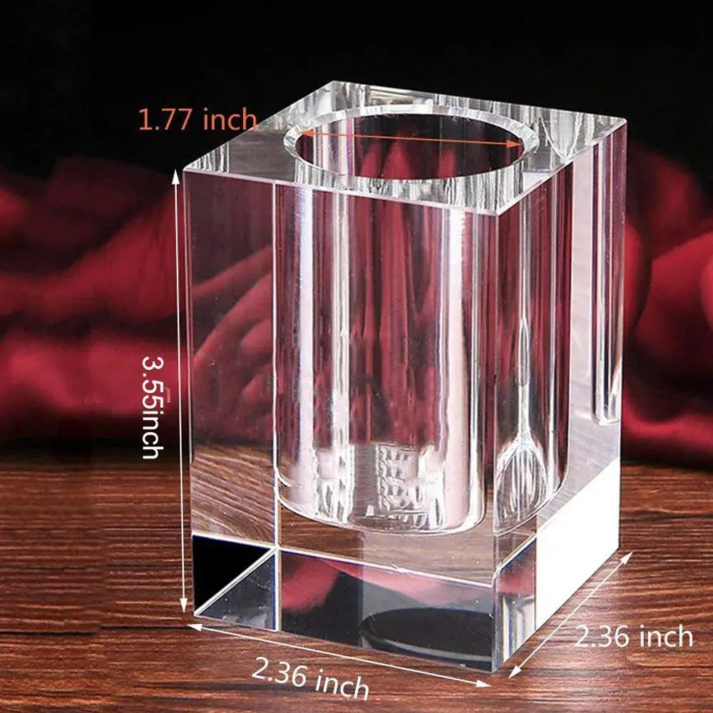 Yakri Clear Crystal Pen Holder for Desk Stationery Organizer | K9 Crystal, 6cm x 6cm x 9cm - view 6