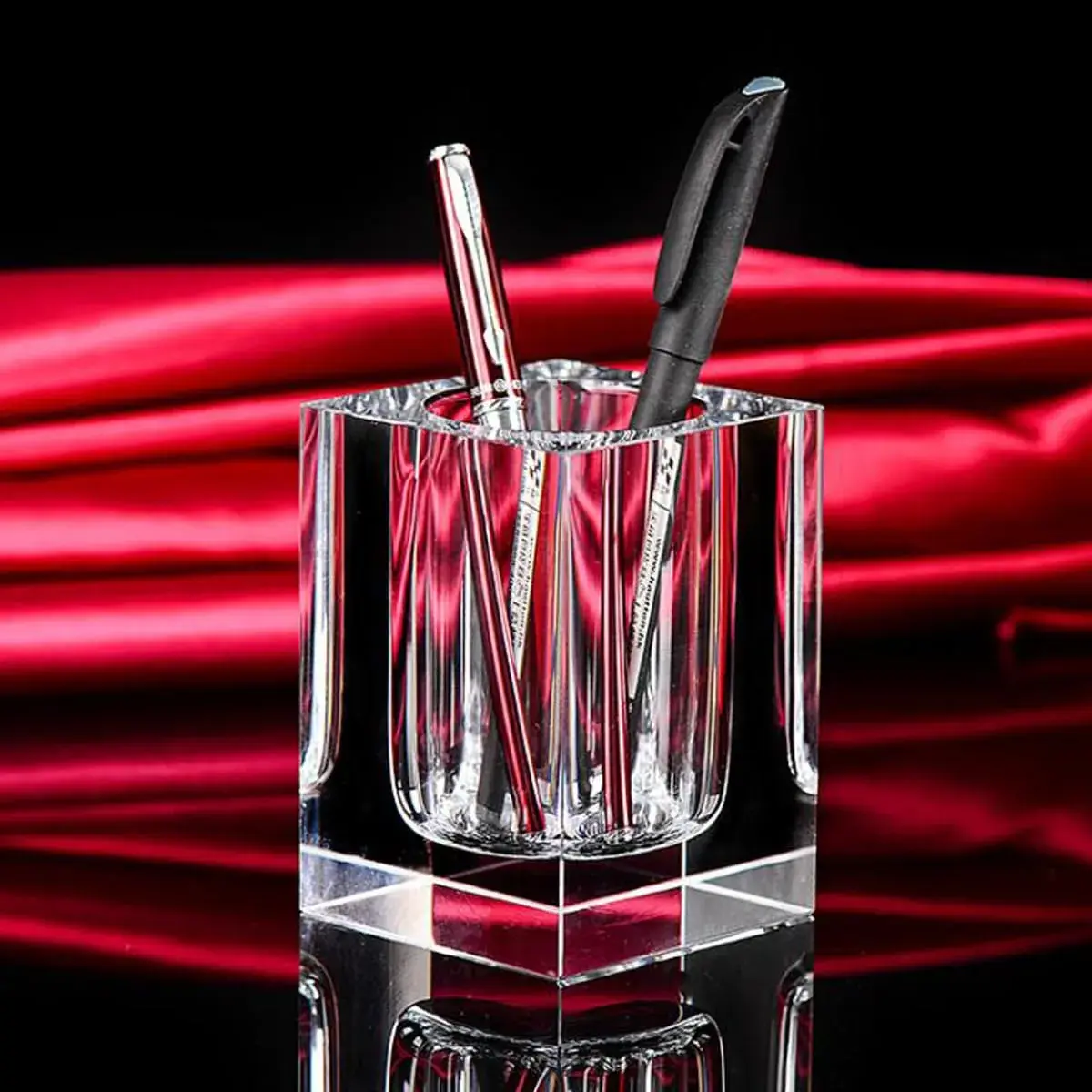Yakri Clear Crystal Pen Holder for Desk Stationery Organizer | K9 Crystal, 6cm x 6cm x 9cm - view 2