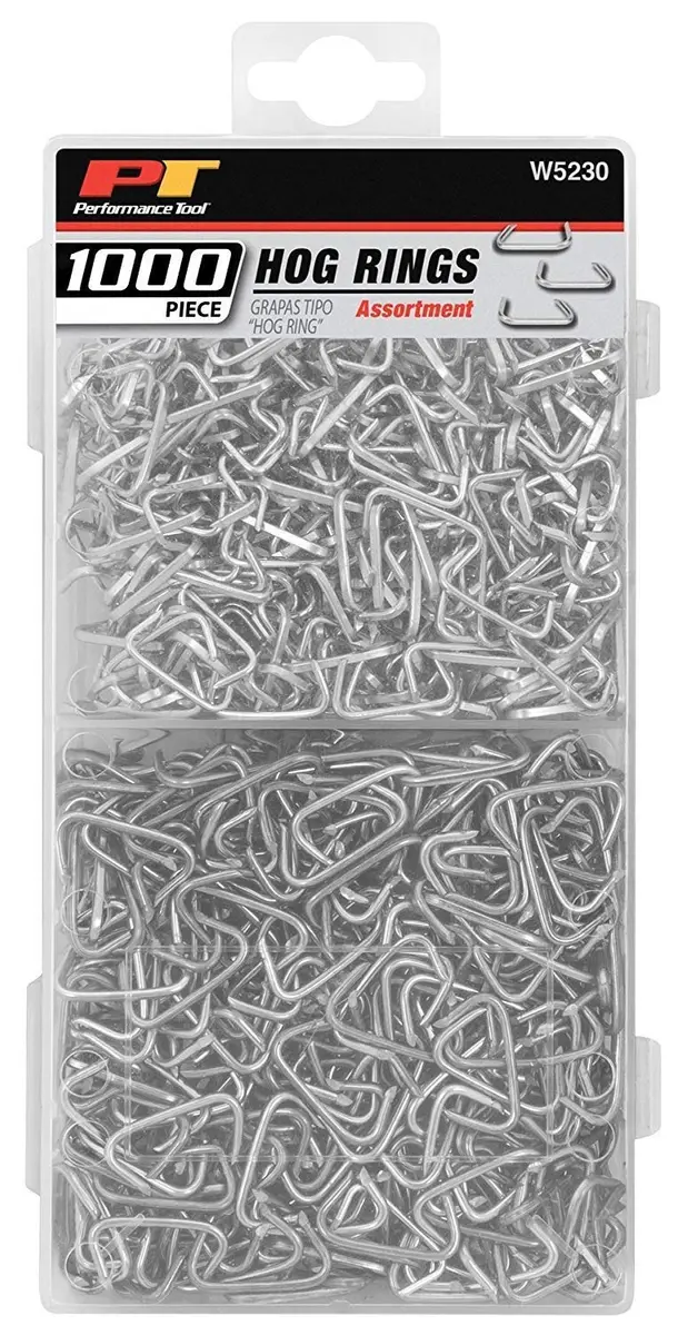 Performance Tool W5230 1,000-Piece Carbon Steel Hog Rings | Versatile Heavy-Duty Fasteners for Upholstery & Fencing - main product image