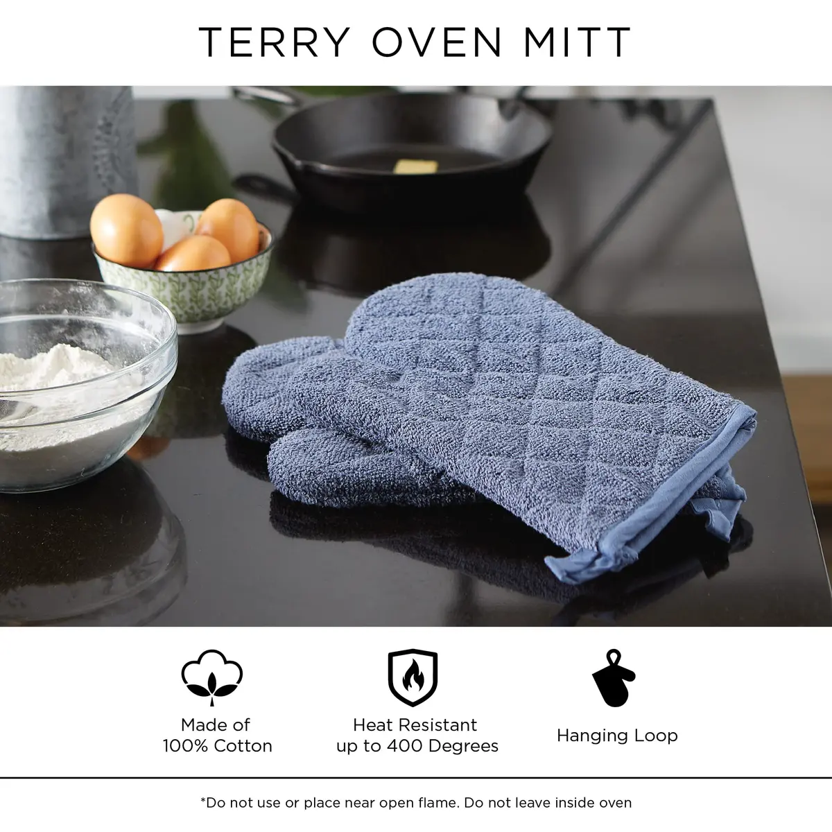 DII Basic Terry Collection Quilted Cotton Oven Mitts 18cm x 33cm (7" x 13") | Heat Resistant Kitchen Mitts - view 7