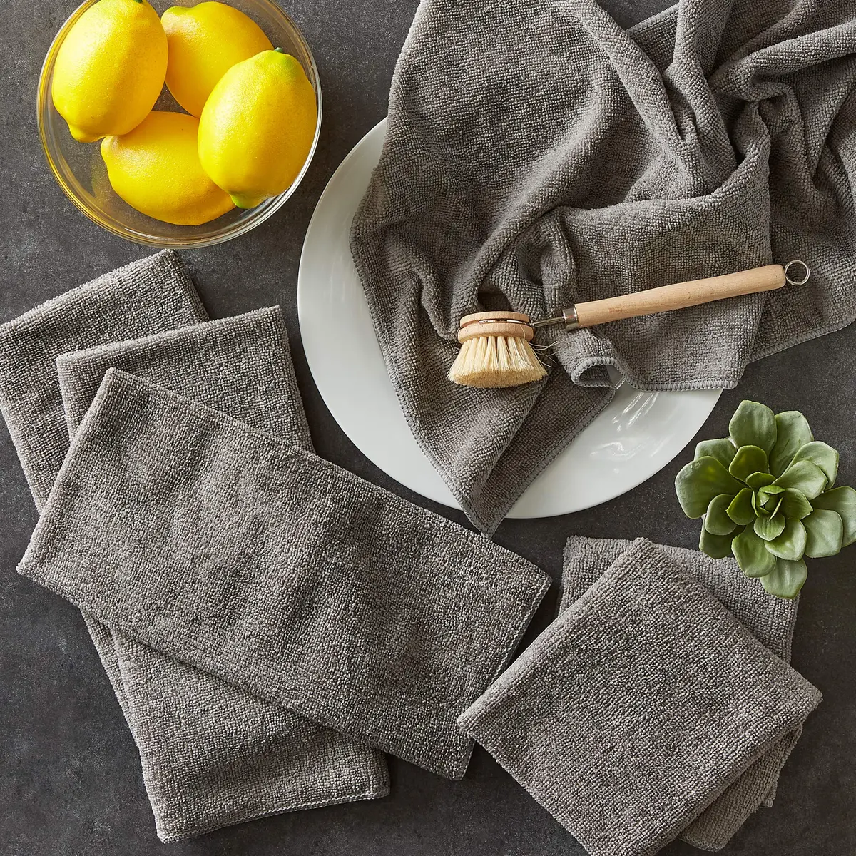 DII Microfiber Dishtowel Set 16x24 in Gray | Ultra Absorbent, Low Lint, 6 Piece - view 5