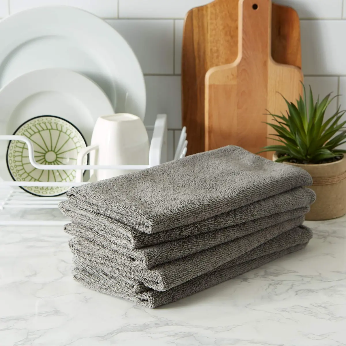 DII Microfiber Dishtowel Set 16x24 in Gray | Ultra Absorbent, Low Lint, 6 Piece - view 4