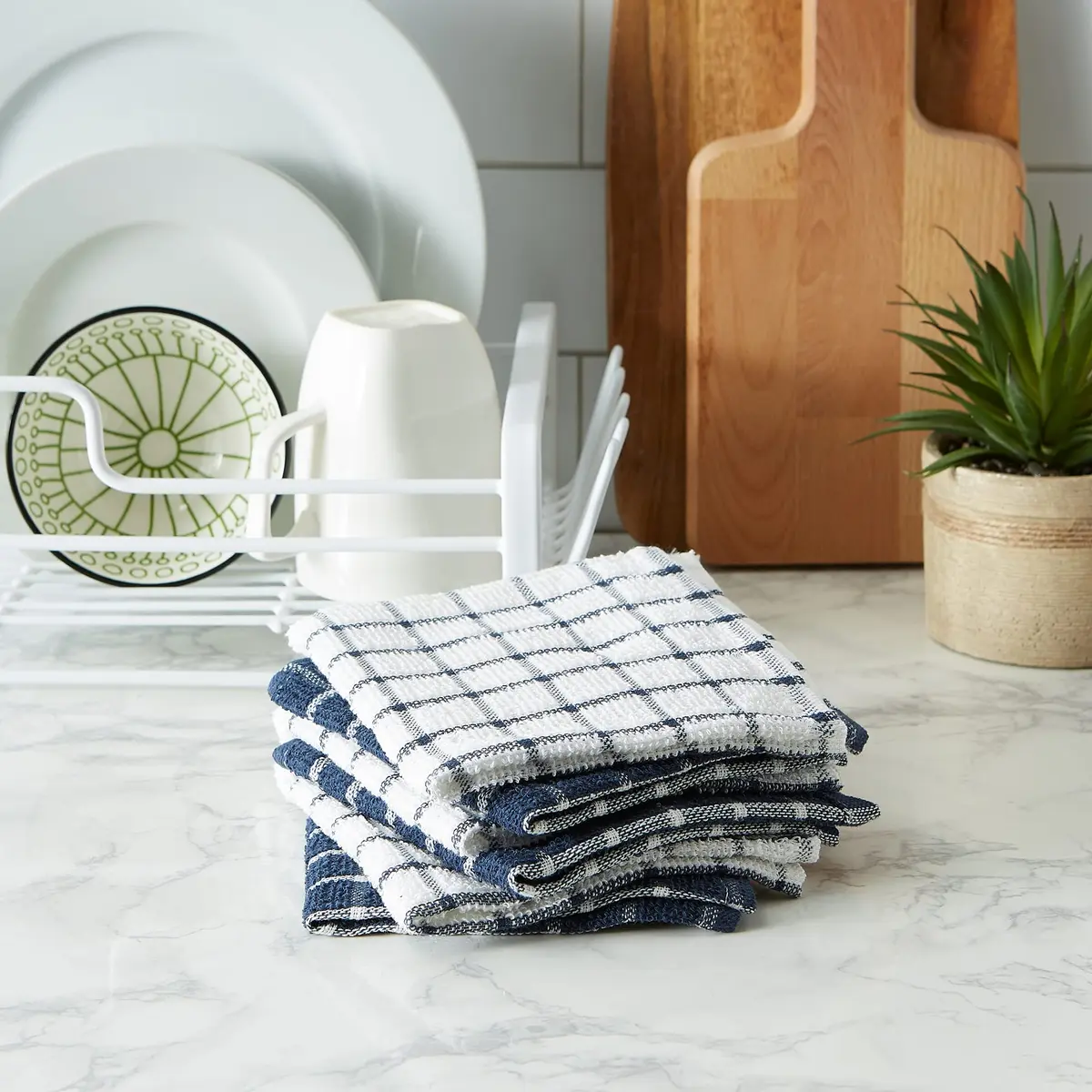 DII Basic Terry Collection Windowpane Dishcloth Set, 12x12, Nautical Blue | Ultra Absorbent Cotton Kitchen Cloths - view 4