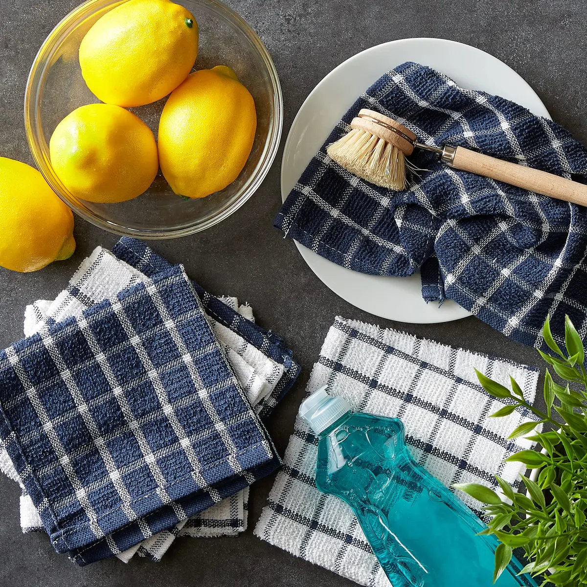 DII Basic Terry Collection Windowpane Dishcloth Set, 12x12, Nautical Blue | Ultra Absorbent Cotton Kitchen Cloths - view 5