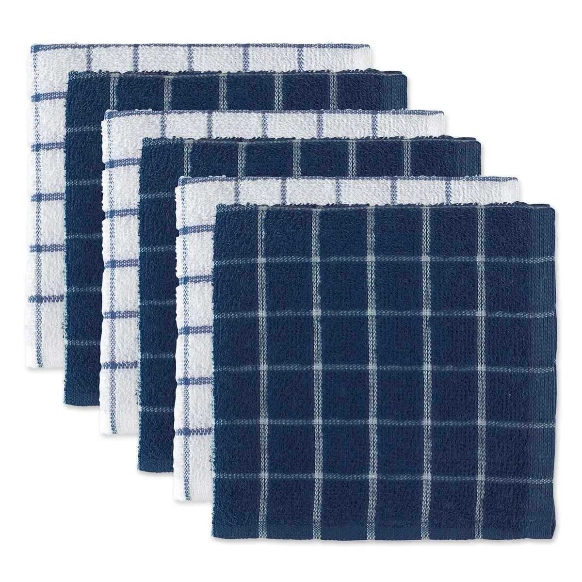 DII Basic Terry Collection Windowpane Dishcloth Set, 12x12, Nautical Blue | Ultra Absorbent Cotton Kitchen Cloths - main product image