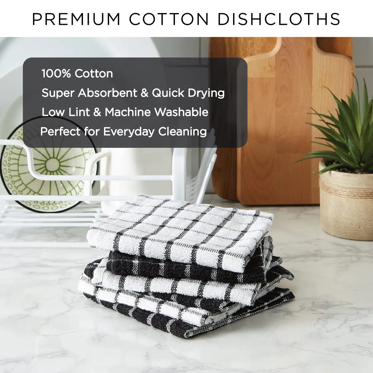 DII Basic Terry Collection Windowpane Dishcloth Set, 12x12, Nautical Blue | Ultra Absorbent Cotton Kitchen Cloths - view 8
