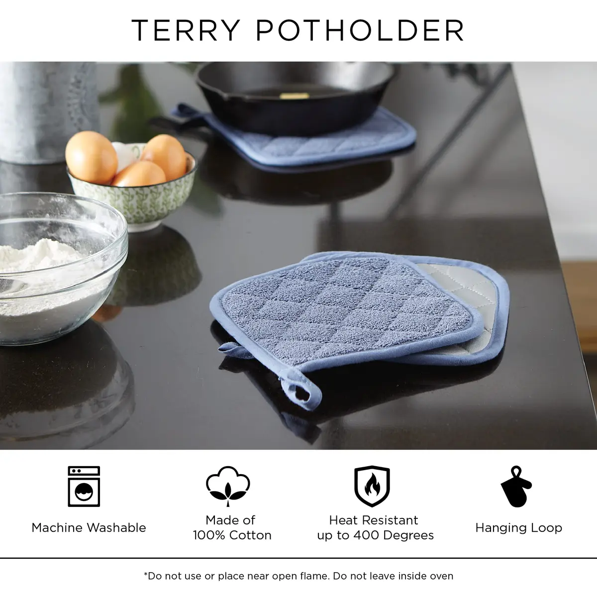 DII Basic Terry Collection Quilted Cotton Potholder 7x7 inch (18x18 cm) - Set of 3 | Heat Resistant Up to 400°F - view 7