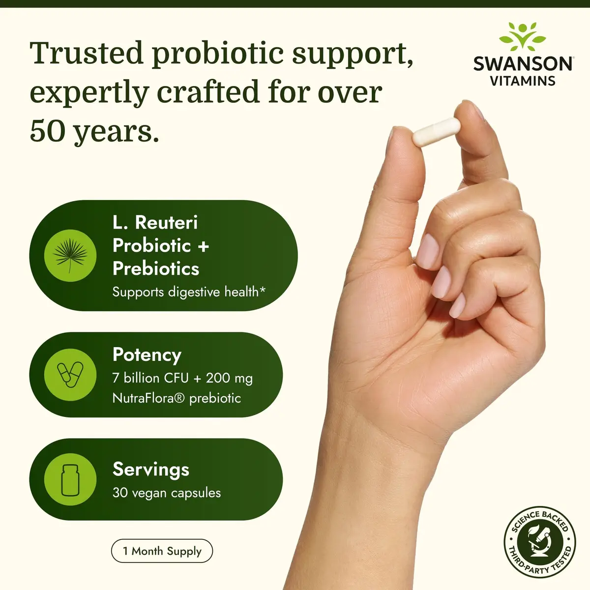 Swanson L. Reuteri Probiotic with Prebiotic 30 Vegan Capsules | Gut Health Support for Adults - view 3